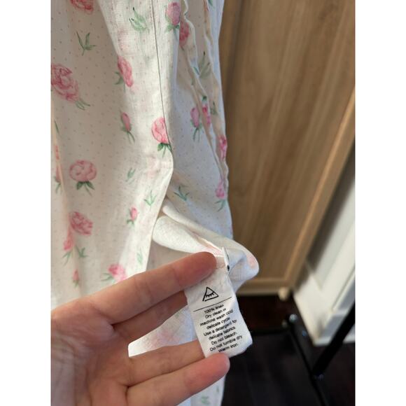 SLEEPER MARQUISE LINEN Midi DRESS IN ROSES Small Corset Lace Up Slit - Picture 8 of 10